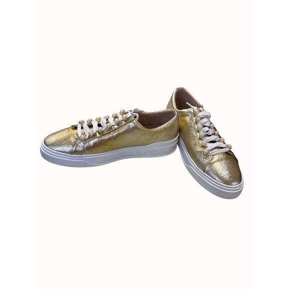 Stuart Weitzman Women’s Gold Shimmer Shoe/Sneakers Sz 9.5 SKU 5033 - Picture 4 of 12